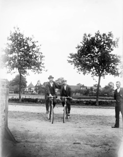 Men with bicycles, cyclists, hat, ca. 1920-1930, retro, vintage, old, historic, northern Germany