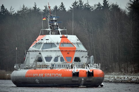 Research vessel, TARA POLAR STATION research station sails in the Kiel Canal, NOK, Kiel Canal, Kiel