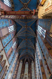 Star vault of the Gothic St. Mary's Basilica, 14th century, Krakow, Poland