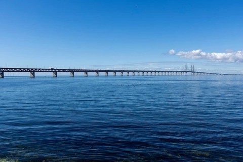 Öresund Bridge, Øresundsbrön, world's longest cable car bridge, connecting Copenhagen with Malmö,