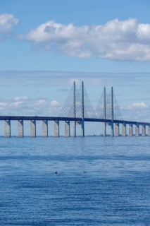Öresund Bridge, Øresundsbrön, world's longest cable car bridge, connecting Copenhagen with Malmö,