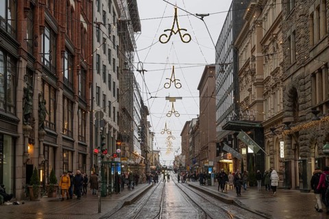 Alexanterinkatu, main shopping street in the city center, designed by Carl Ludwig Engel, Christmas