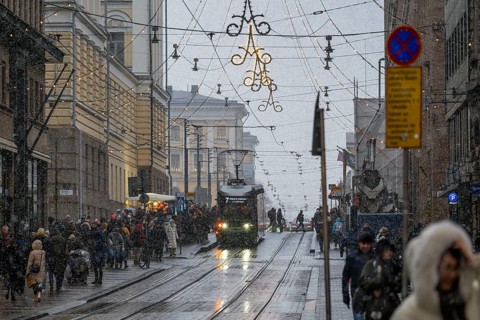 Alexanterinkatu, main shopping street in the city center, designed by Carl Ludwig Engel, Christmas
