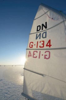 Close-up of a sail on frozen lake in sunlight Ice sailor on frozen Dümmer, Dümmer See, east shore