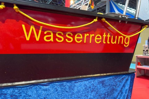 Press photo of the logo Water rescue on fixed hull motor lifeboats MRB by Deutsche