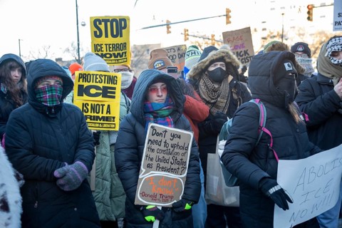 Detroit, Michigan USA - 24 January 2026 - A solidarity rally with Minneapolis residents protesting