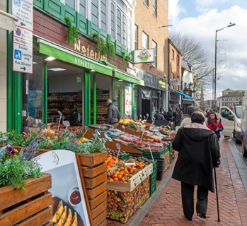 Nefertiti fruit and vegetable greengrocer shop in town centre of Reading, Berkshire, England, UK