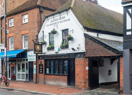 Historic pub building, Allied Arms public house, St Mary's Butts, town centre of Reading,