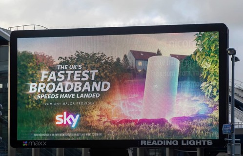 Maxx electronic billboard OOH advertising, Reading Lights, Reading, Berkshire, England, UK - SKY
