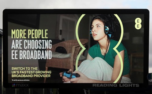 Maxx electronic billboard OOH advertising, Reading Lights, Reading, Berkshire, England, UK - EE