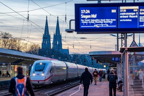 ICE long-distance train at Cologne-Messe/Deutz station, 2nd largest station in Cologne, transfer
