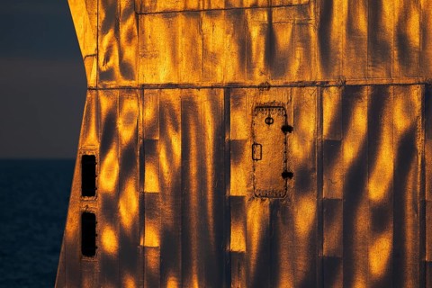 Last rays of sunshine on chimney, Finland ferry Travemünde to Helsinki, Baltic Sea