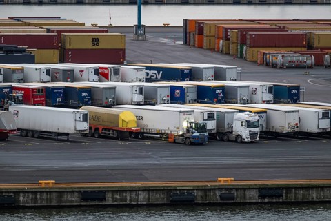 Port facility, truck trailer, container loading, Helsinki, Finland