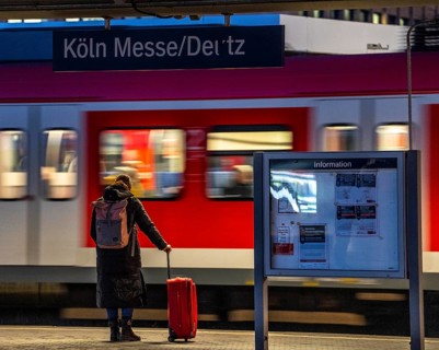 Passengers on the platform, S-Bahn train, Cologne-Messe/Deutz station, 2nd largest train station in