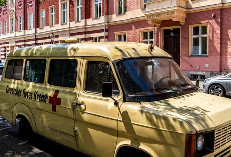 Vintage German Red Cross car on Bassinplatz in Potsdam, Brandenburg, Germany