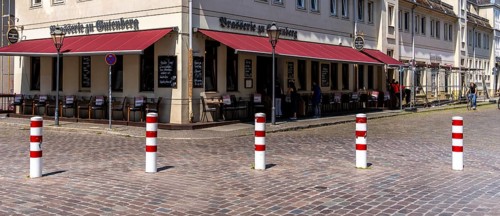 Road block due to bollards on Gutenbergstraße and Jägerstraße in Potsdam, Brandenburg, Germany