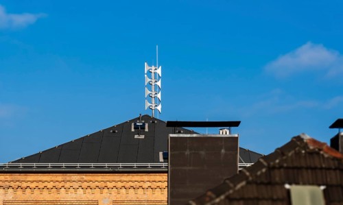 Sirens on the roof of a school building in Wuppertal, Germany