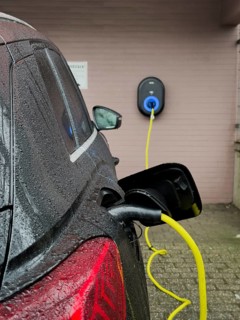 An e-car is charged at a wallbox, Wuppertal, Germany
