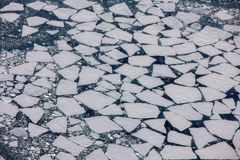 Aerial view of melting icepack in the East Greenland, Greenland (Kalaallit Nunaat), Arctic Ocean,