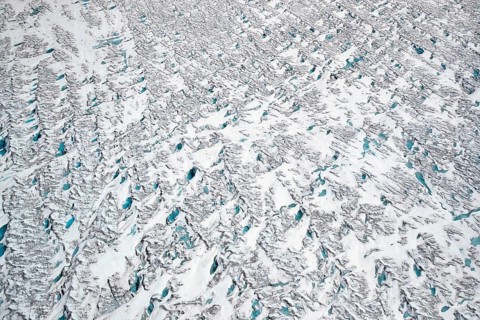 Aerial view of meltwater on the Greenland ice sheet, Arctic landscape, frozen wilderness, glaciers