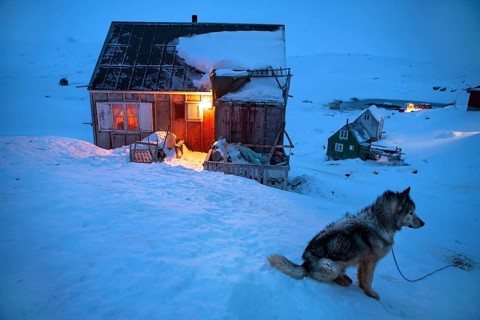 Tiniteqilaaq in a winter night, The village is one of five settlements around Ammassalik Island,
