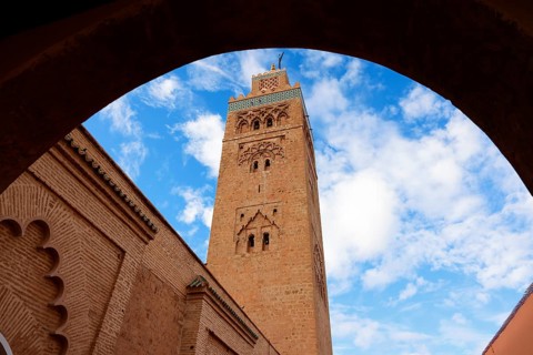 Koutoubia mosque with minaret, landmark of Marrakech, historic old town, Medina, UNESCO World