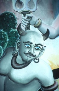 Naraka, depiction of Buddhist hell in a temple in Bangkok. A type of hell or underworld called