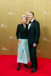 Mads Mikkelsen with woman Hanne Jacobsen, EUROPEAN FILM AWARDS Berlin 2026, photo call at the House