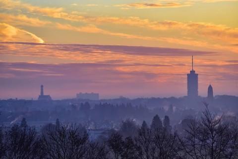 Winter sunrise over Augsburg, Bavaria, Germany