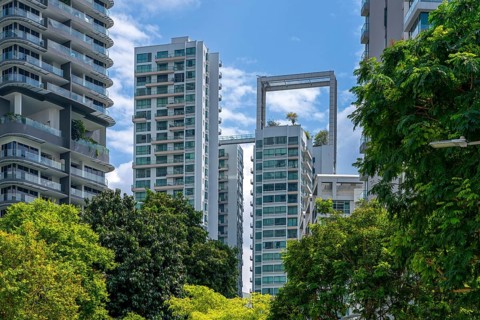 Skyline showing residential high-rise buildings and skyscrapers with flats and apartments in the