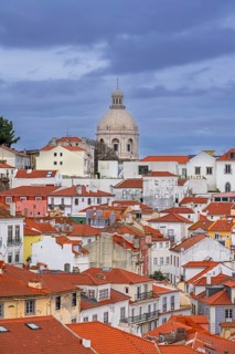 View over rooftops, apartments and the National Pantheon in Alfama, oldest neighborhood in the city