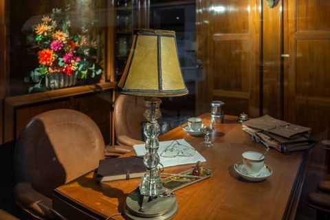 1930s interior of the Royal Belgian carriage at Train World, railway museum in Schaerbeek,