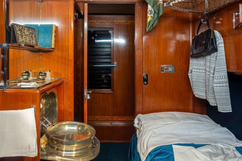 1930s interior of the Royal Belgian sleeper carriage at Train World, railway museum in Schaerbeek,