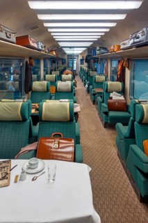 1974 TEE Mistral 69, first class compartment carriage, passenger railroad car at Train World,