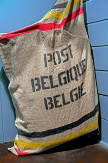Old canvas mail bag, mailbag, mailsack, postal bag of the Belgian Post