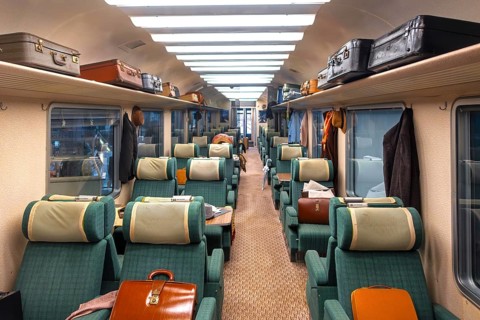 1974 TEE Mistral 69, first class compartment carriage, passenger railroad car at Train World,