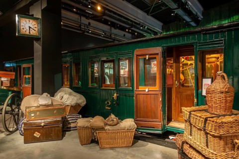 Old 1921 GCI passenger railroad car, passenger coach, carriage at Train World, railway museum in