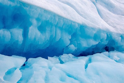 Crevasse in blue ice of Monacobreen, glacier in Haakon VII Land which debouches into Liefdefjorden,