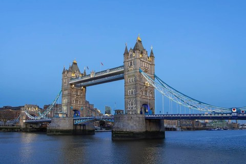 19th century Tower Bridge, neo-Gothic bascule / suspension bridge crossing the River Thames in the