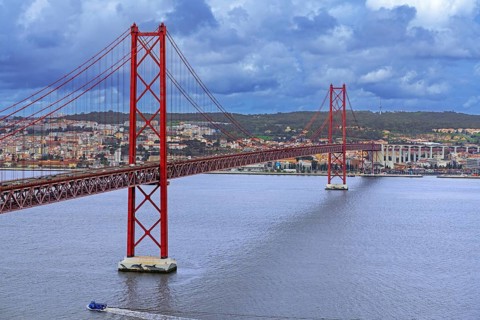 Ponte 25 de Abril / 25th of April Bridge, red suspension bridge over the Tagus River connecting the