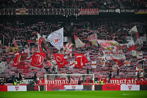 Fan block, fans, fan curve, flags, atmosphere, atmospheric Cannstatt curve VfB Stuttgart, MHPArena,