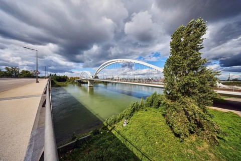 Europe bridge, car and pedestrian bridges, Beatus Rhenanus bridge, pedestrian and tram bridge,