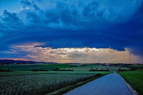 Supercell, approaching thunderstorm with impressive and threatening cloud formation, a thunderstorm