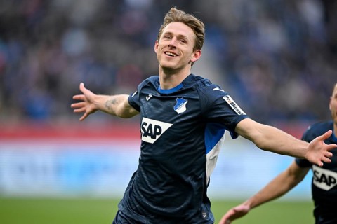 Goal celebration Wouter Burger TSG 1899 Hoffenheim (18) PreZero Arena, Sinsheim, Baden-Württemberg,
