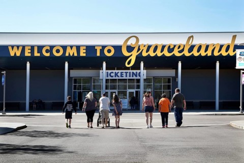 Tourists enter the world-famous Graceland Museum, dedicated to Elvis Presley, Memphis, Tennessee,