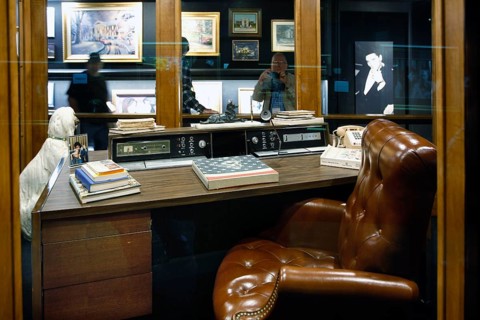Elegant office with leather armchair and artwork in Graceland, Memphis, Tennessee, USA