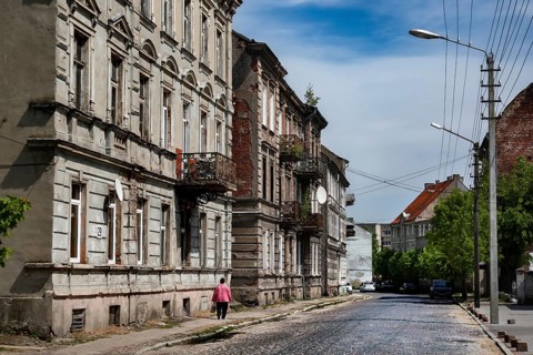 Rest in the morning in an old, impressive city scene, Sovetsk, Kaliningrad, Russia
