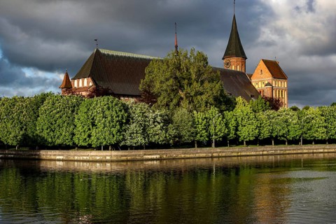 Historic cathedral on Cathedral Island on the river, Kaliningrad, Russia