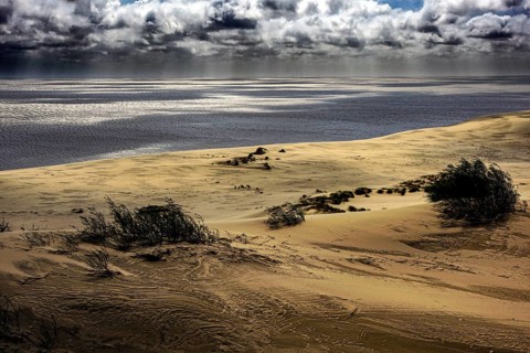 Extensive sand dunes of the Curonian Spit at Ephas Height under dramatic skies, Curonian Spit,
