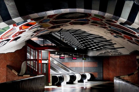 Artistically designed T-Centralen subway station with modern architecture and eye-catching